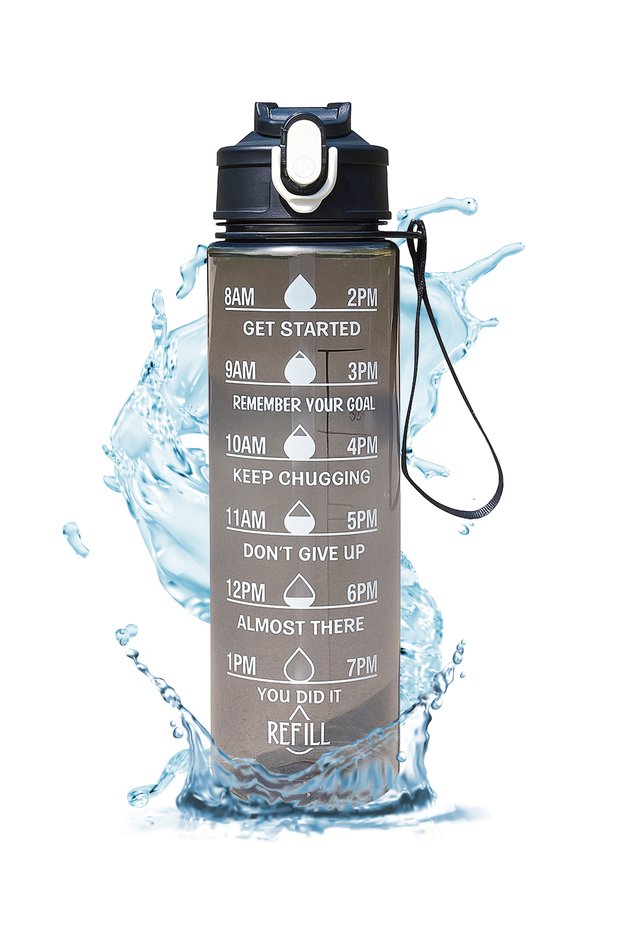 Black Transparent Motivational Water Bottle 900 ml Leak-Proof, Suitable for Sports, School, Office and Daily Use