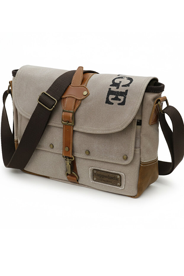 4046 Antiochia Shoulder Postman School Briefcase Travel Beige Waterproof Waxed Canvas Laptop Bag