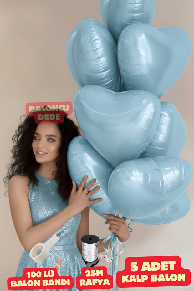 Blue Heart Foil Balloon 5 Pieces Helium Compatible Balloon Lover and Special Day Balloon