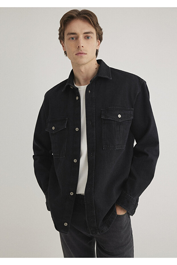 Black Denim Shirt Loose Fit / Loose Relaxed Cut 0211419-900
