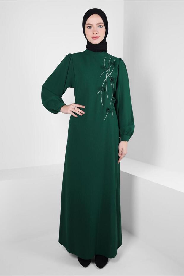 ÇİÇEK DETAYLI KREP ELBİSE 44179 - 1