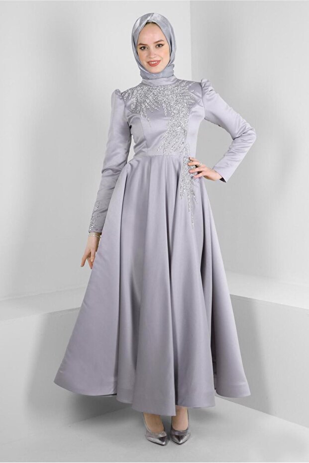 PUL PAYET EMBROIDERED MATTE SATIN EVENING DRESS 50370