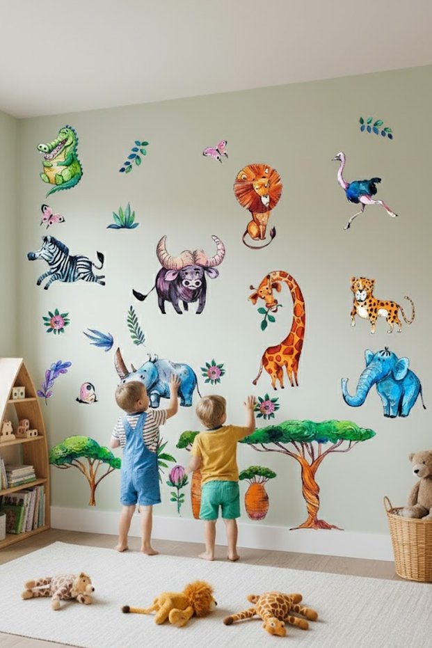 Funny Animals Custom Design Pastel Color Wall Sticker Set
