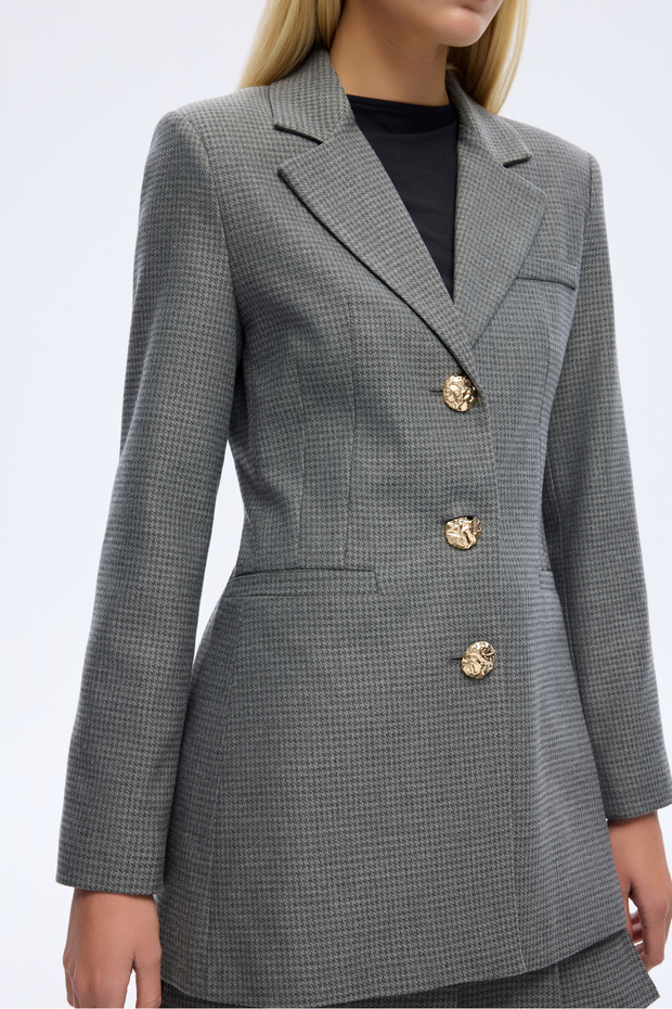 سترة بليزر مزينة بأزرار ونقشة هاوندتشر باللون الرمادي - 3