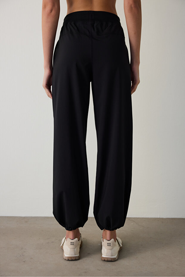 Black Oversize Regular Waist Lace-Up Jogger Sweatpants - 3