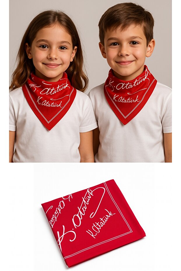 Red Moon Star Turkish Flag Themed Cotton Fabric Scarf - Bandana - 23 April, 29 October, 19 May