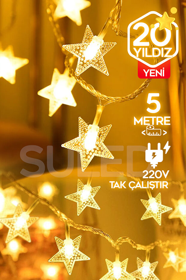 SULED 5 Metre Potart 20 Yıldızlı Dekoratif Led Işık 220v Fişli Gün Işığı Süsleme Parti Ambiyans