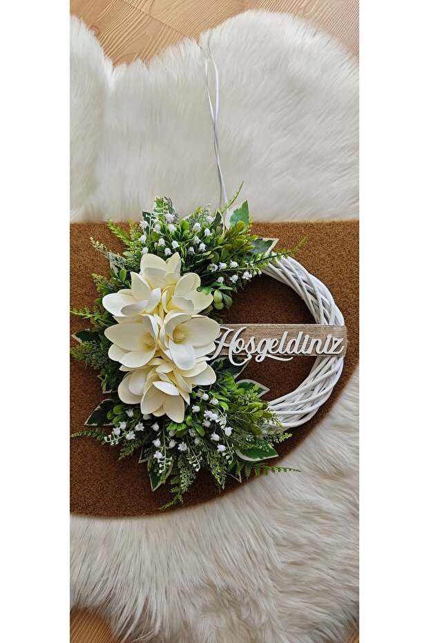 Manolya Çiçekli Kapı Süsü Ve Paspas 2 Parça Takım - 2