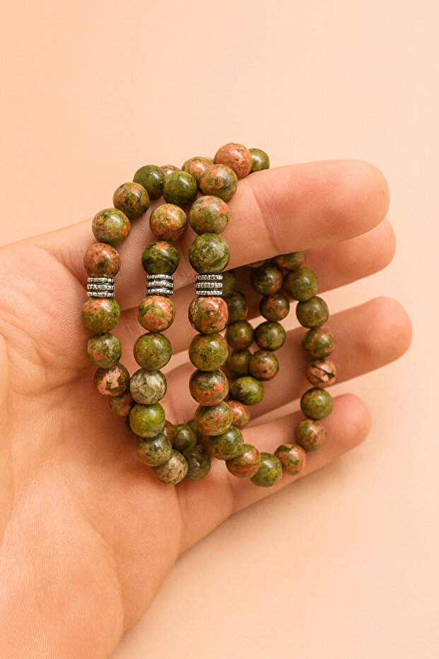 Natural Stone Unakit Stone Bracelet 8mm Sphere Cut 1 Piece