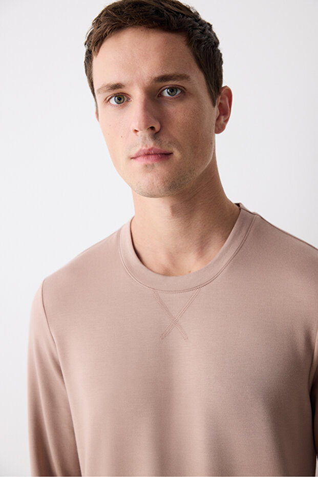 Basic Beige Jogger Pants Pajama Set - 6