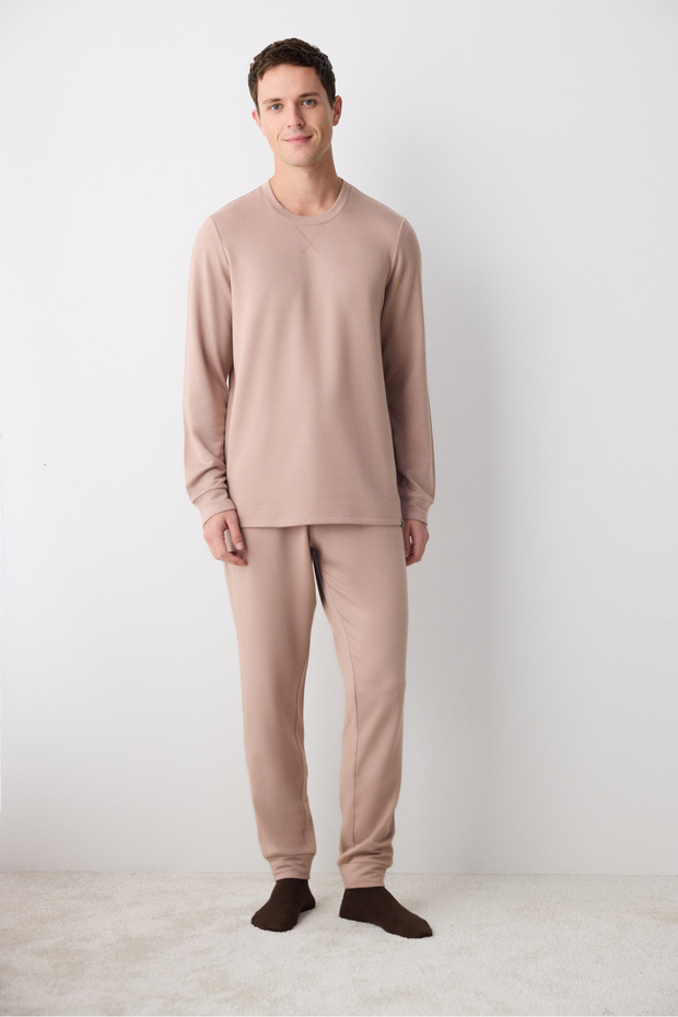 Basic Beige Jogger Pants Pajama Set - 2