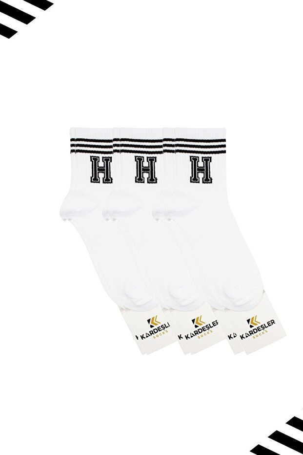 Unisex Letter H Patterned Tennis Socks (Letter Socks) 3-Pack