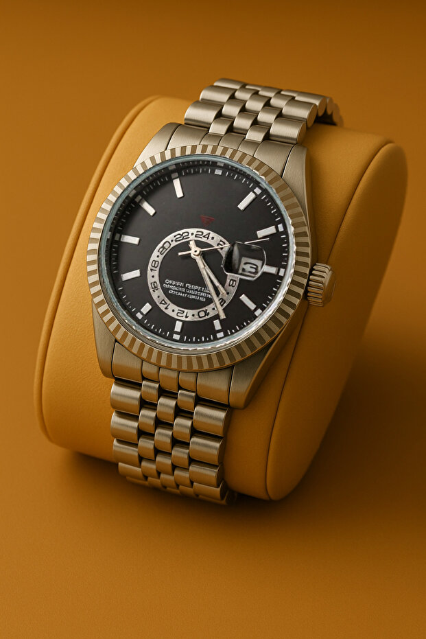 Men's Wrist Watch – Black Dial, Metal Band and Case Stylish Design in Special Box