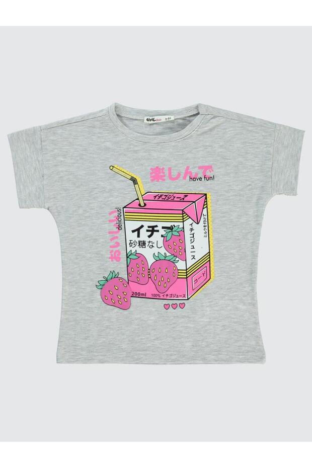 Anime Strawberry Printed 2-5 Years Old T-Shirt - Gray