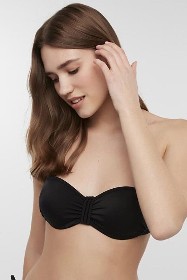 Siyah Basic Pop Ekstra Dolgulu Push-Up Bikini Üstü - 1