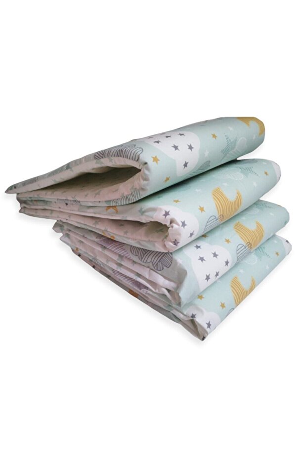 100% Cotton Baby Crib Edge Protection 70X110 Park Crib (4 Pieces) Green Crescent Star Patterned