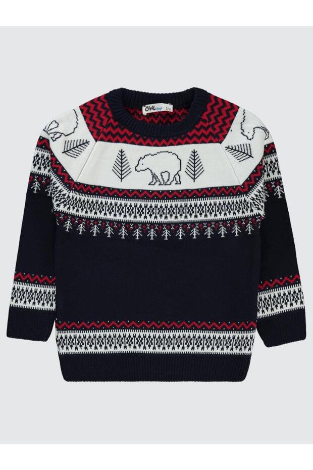 Bear Patterned Sweater for Ages 2-5 - Navy Blue 5-6 Years