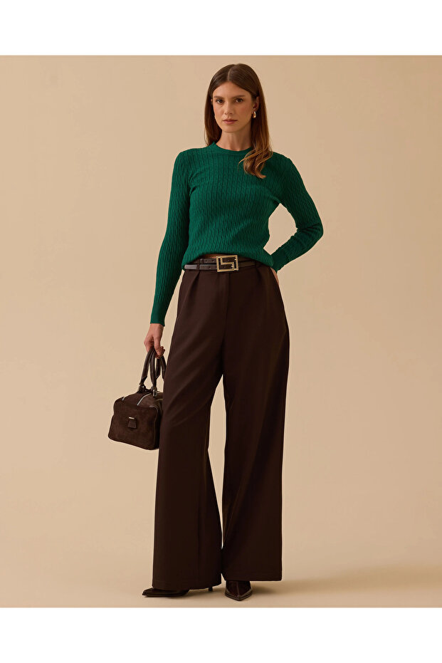 Örgü Desen Sıfır Yaka Triko - 2