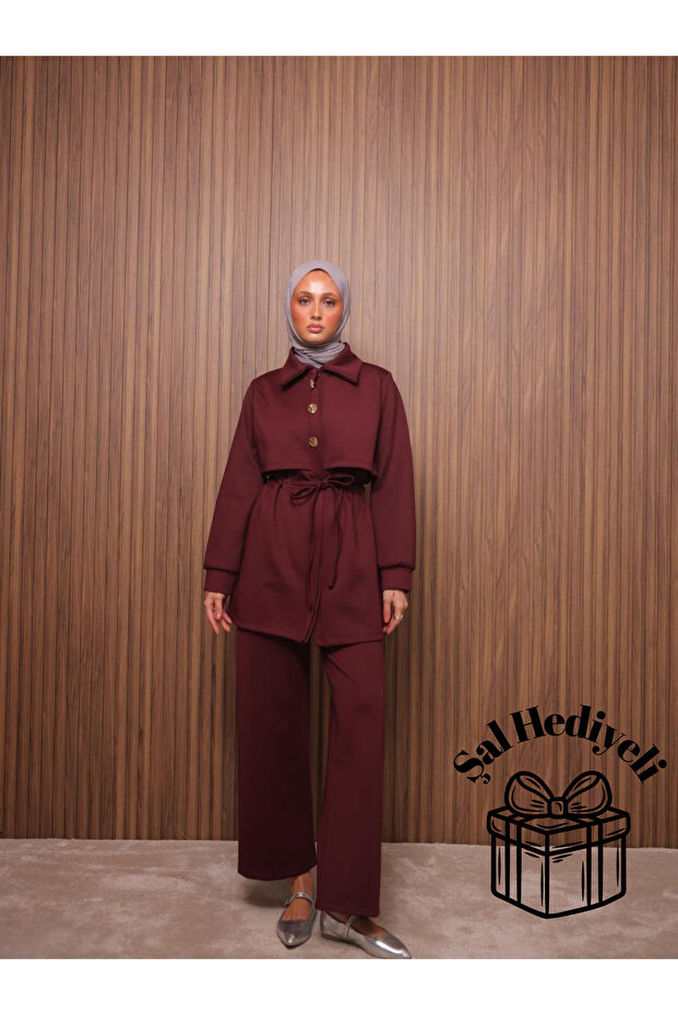 Scuba Fabric Tie-Waist Pants Hijab Two-Piece Set with Shawl Gift