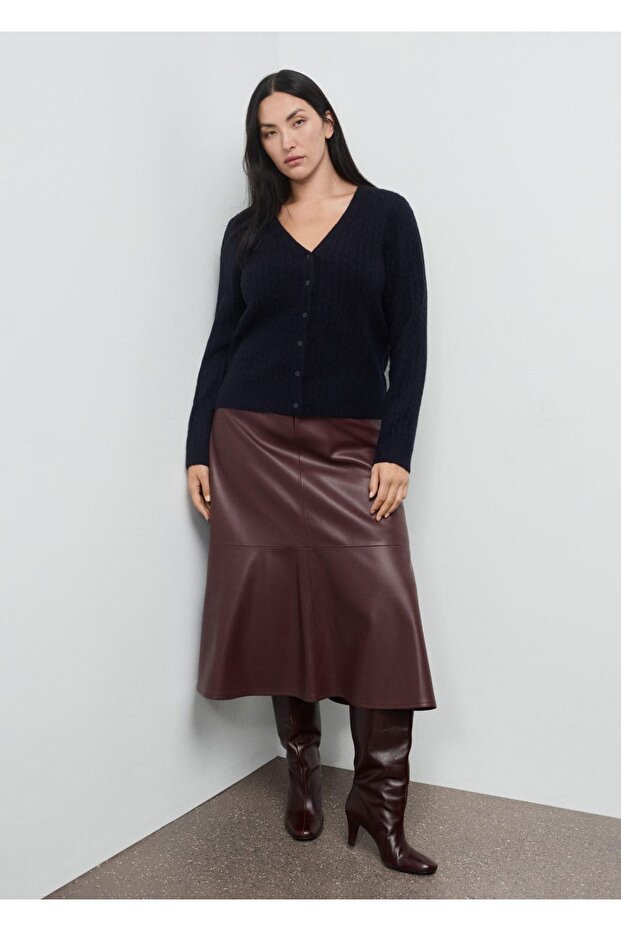 Örgü desenli triko hırka - 7