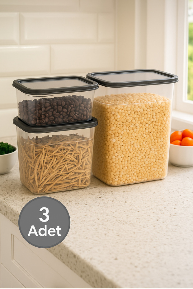 3-Piece Pureline Transparent Food and Legume Storage Container Rectangular Detergent Box 1X1100 1X2200 1X3400 - 1