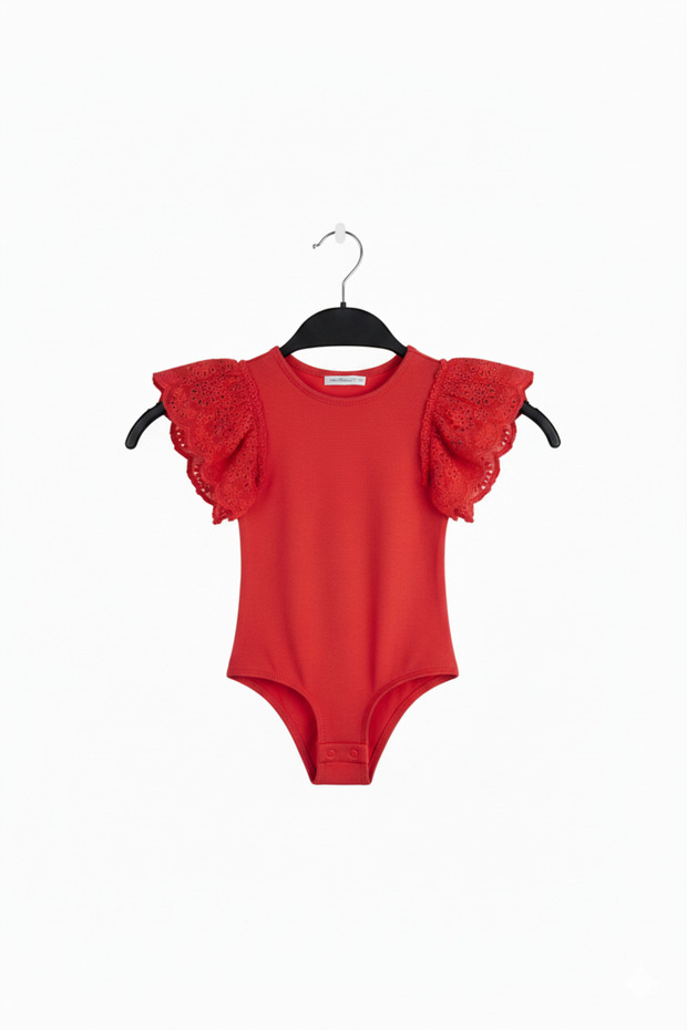 Girl's Red Lace Sleeve Bodysuit