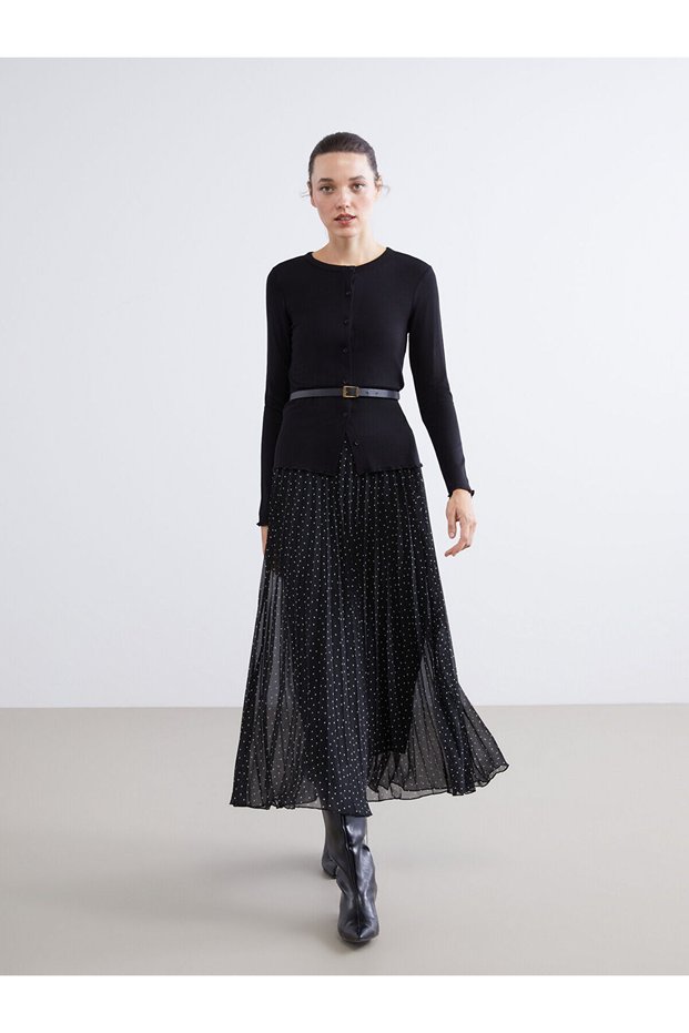Alita City Farkıyla Lcwaikiki Classic Black Chiffon Polka Dot Long Women's Skirt