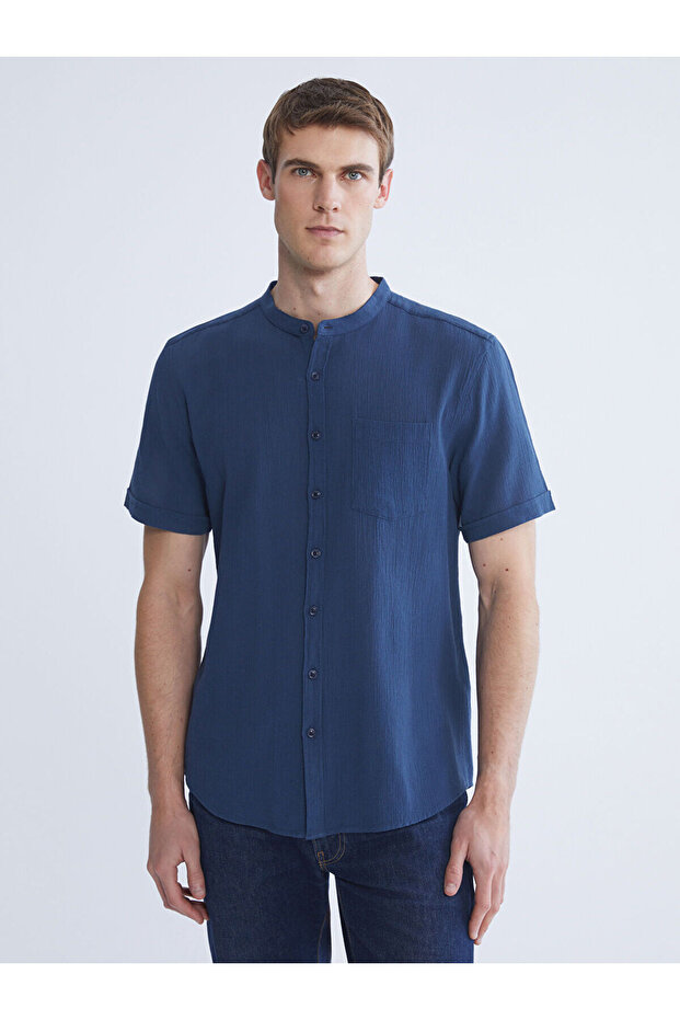 Ozmarka New Season Regular Fit Hakim Collar Short Sleeve Men's Shirt