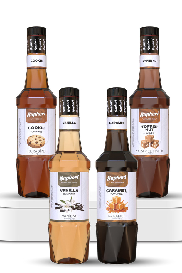 4 Lü Kahve Şurubu Seti Karamel, Vanilya, Cookie, Toffee Nut Kokteyl Şurubu 4X 700 ML - 1