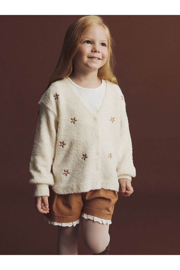 Lcw V-Neck Embroidered Girl's Cardigan (W5)