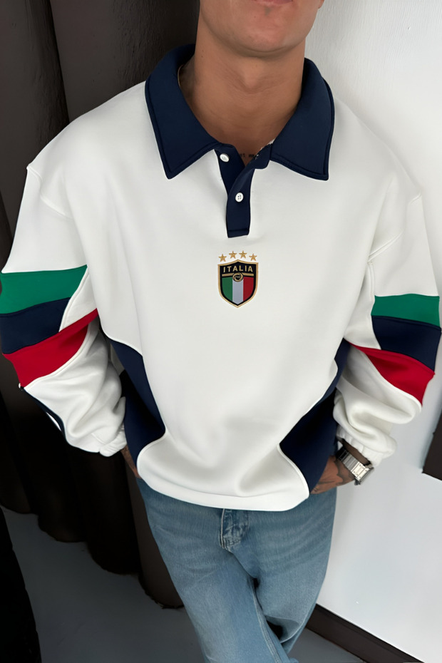 İtalia Oversize Düğmeli Yaka Sweatshirt - 1