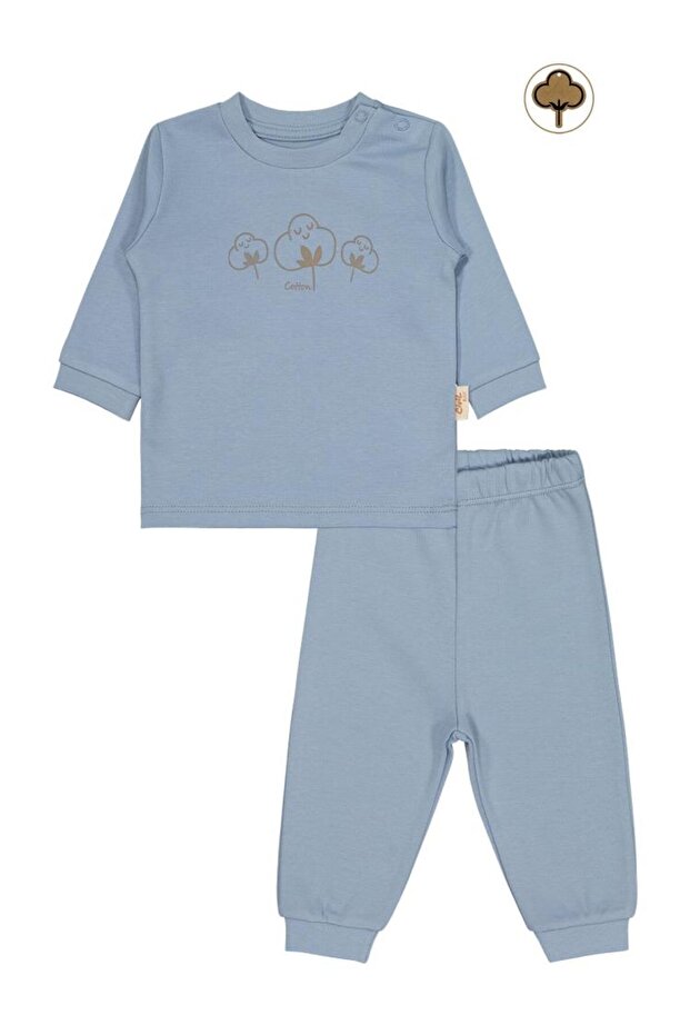 Organic Cotton Shoulder Pad Pajama Set for 1-9 Months - Blue 9-12 Months