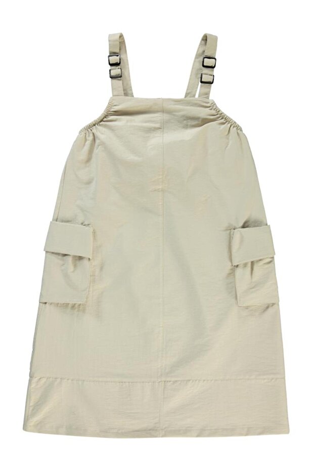Strap Bellows Pocket Dress for 10-13 Years Old - Beige 12-13 Years Old