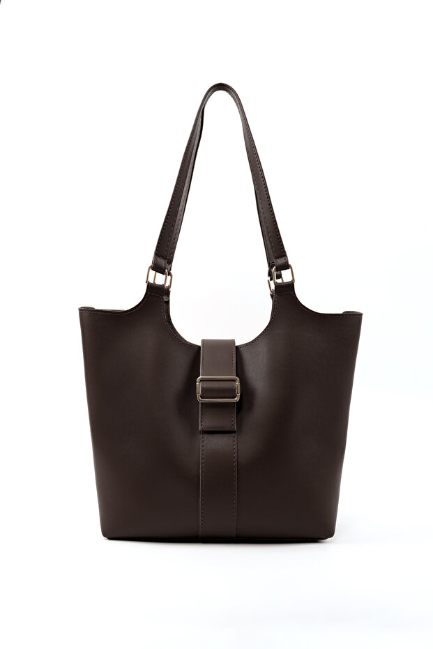 Brown Color Shk269 Faux Leather Single Compartment, Snap Fastener, Hand, Arm and Shoulder Bag