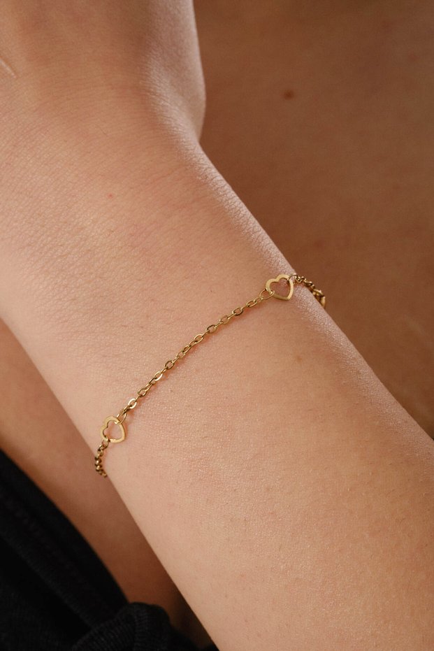 Steel Heart Bracelet 1mm Sweetheart Heart Bracelet Minimal 17Cm+4Cm&21Cm