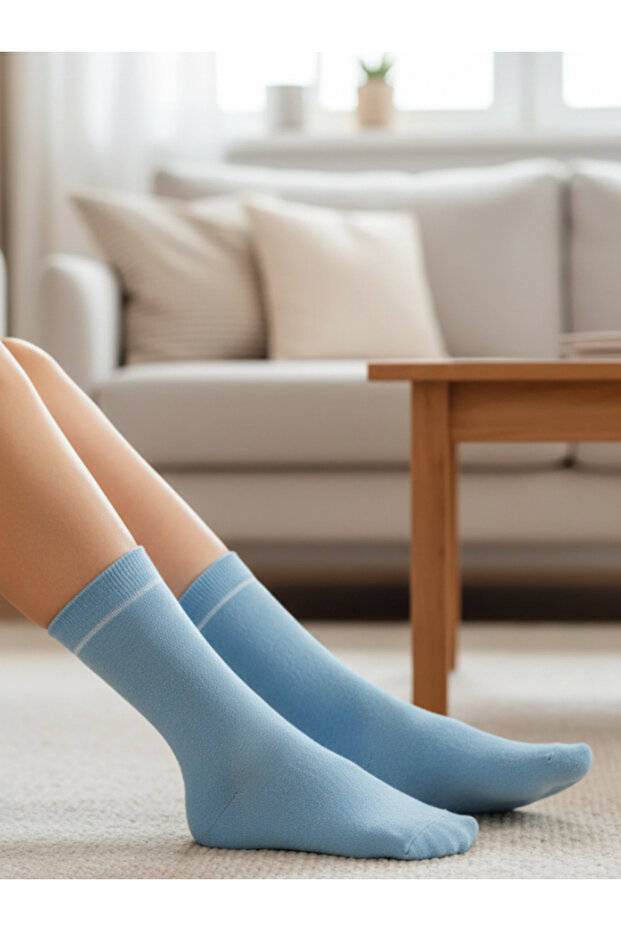 Ice Blue Plain Patternless Socket Socks - 1