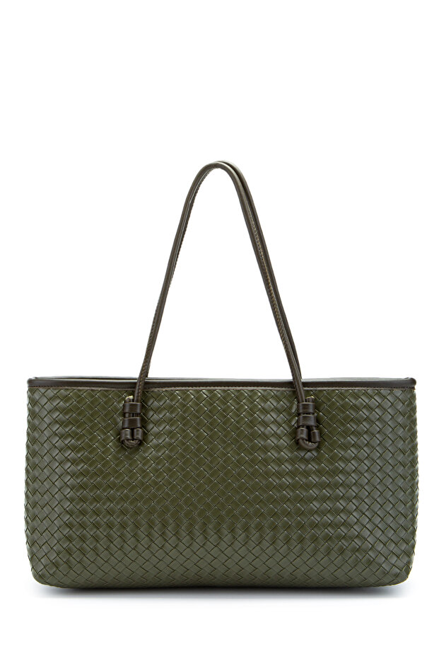 Knitted Detailed Faux Leather Dora Women's Shoulder Bag Khaki