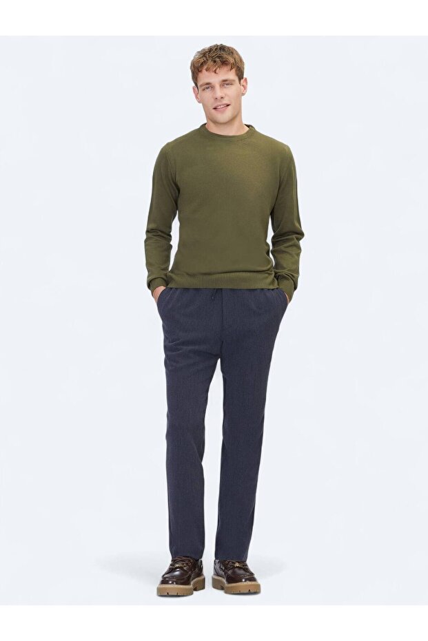 Haki Bisiklet Yaka Düz Örgü Triko Kazak - 2