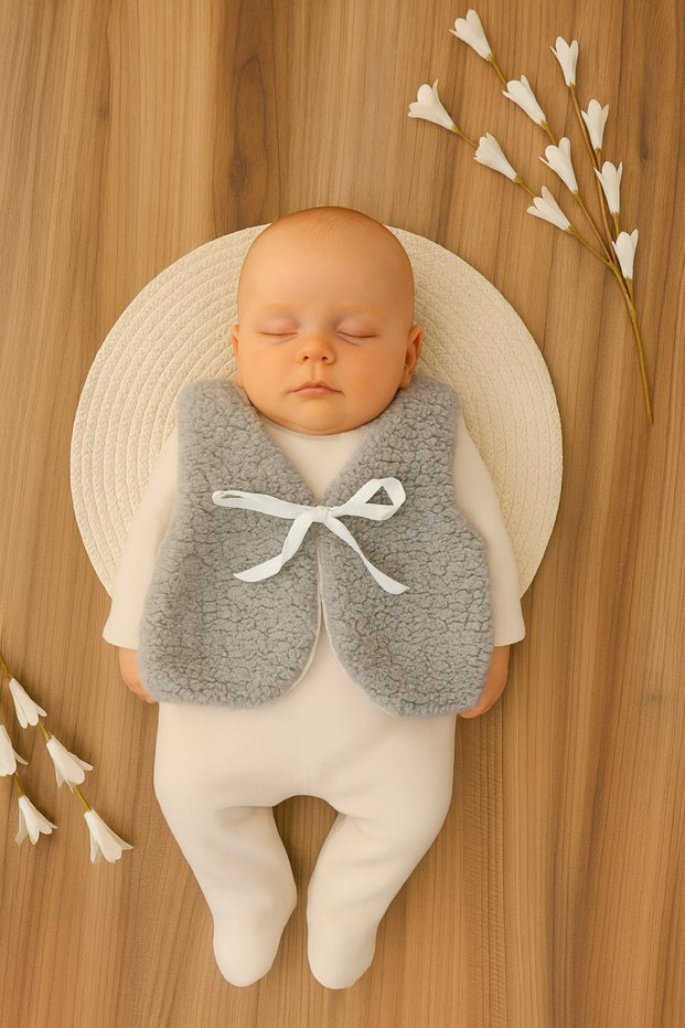Gray Baby Girl/Boy Vest Welsoft Fabric Inner Part Cotton Front Ribbon Baby Newborn Vest