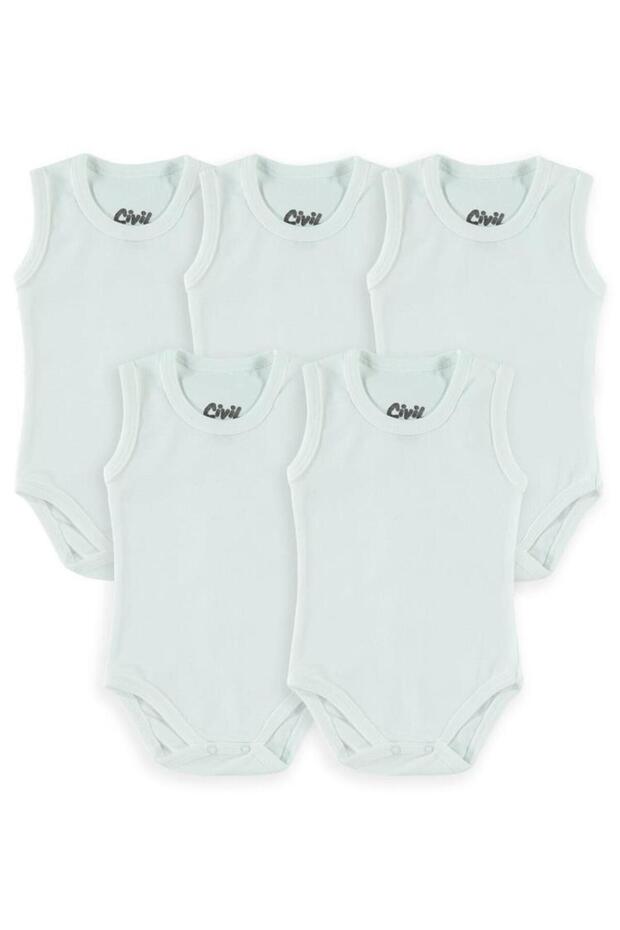 Civil Baby Basic Ribana برقبة دائرية و5 أزرار كبس، مناسب للأعمار من 3 إلى 9 أشهر، باللون الأبيض