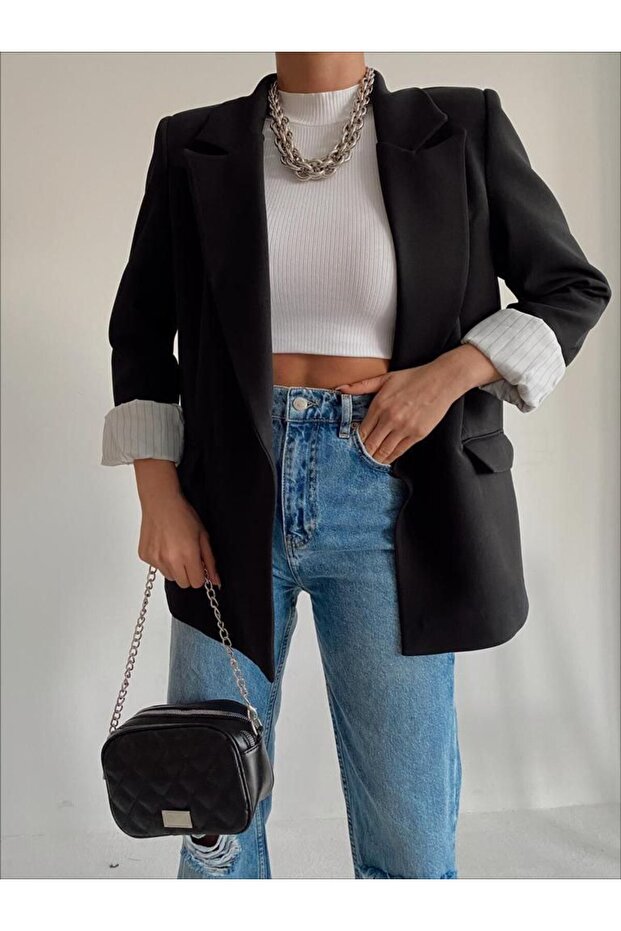 Kol katlı blazer iç çizgili - 6