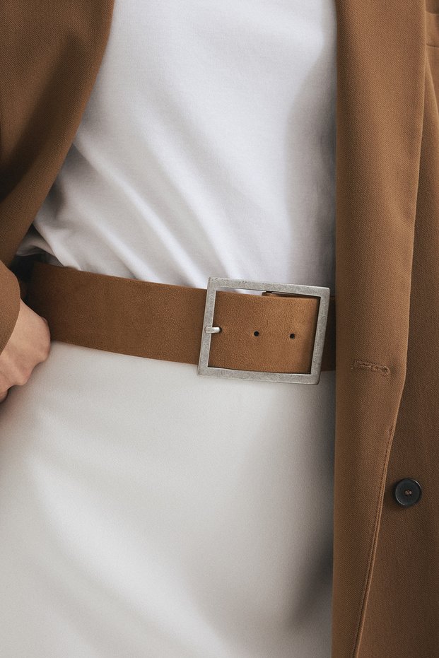 Kemer 2504 - Antique Thin Buckle Tan Suede Women's Belt