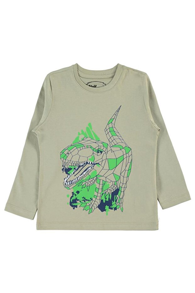 Geometric Dino Printed 2-5 Years Old Sweatshirt - Green 3-4 Years Old