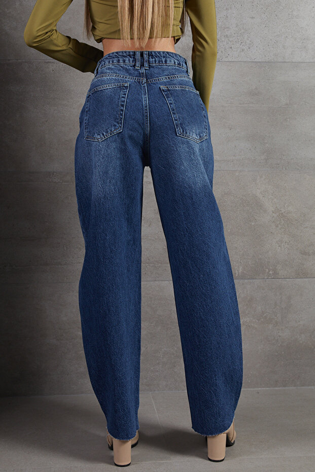 Yüksek Bel Geniş Paça Kot Pantolon - 6