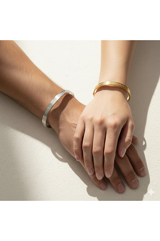 2 Pcs Ayetel Kürsi Bracelet Gold and Silver Color Stainless Steel Adjustable
