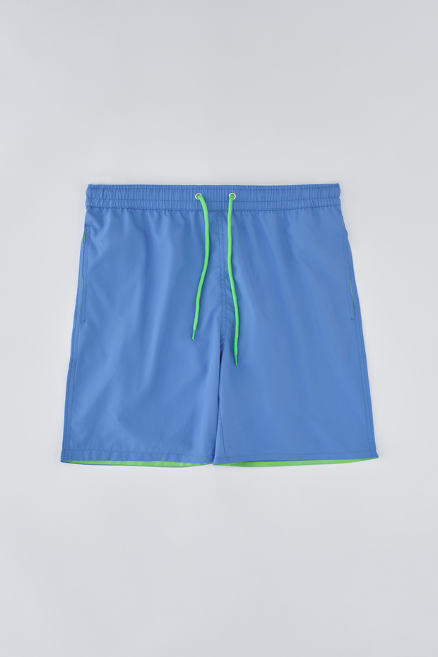 Mavi - Mint Yesili Micro Orta Düz Deniz Şortu - 4