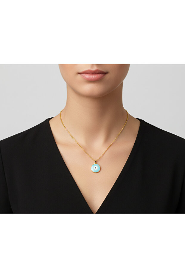 Evil Eye Bead Figured Women's Necklace, Adjustable Chain Length and 3 Chain Options