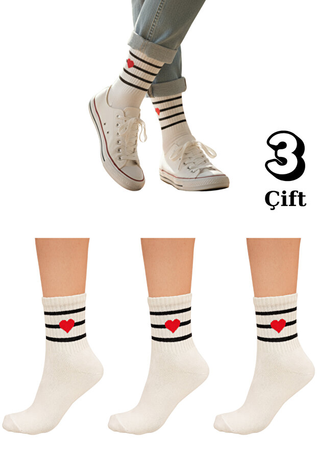 Heart Striped College 3-Piece Cotton Socks