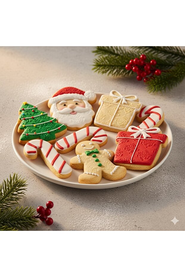 New Year's Christmas Themed 5-Piece Candy Dough Cookie Mold, Clay and Ceramic Mold