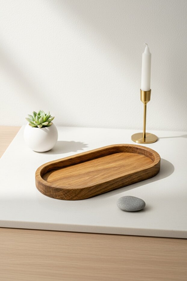 Chic Oval Oak Coffee Tray - 1